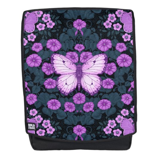 Vlinders en bloemen symmetrie, violet en blauw rugtassen (Voorkant)