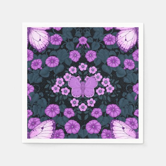 Vlinders en bloemen symmetrie, violet en blauw servet (Voorkant)