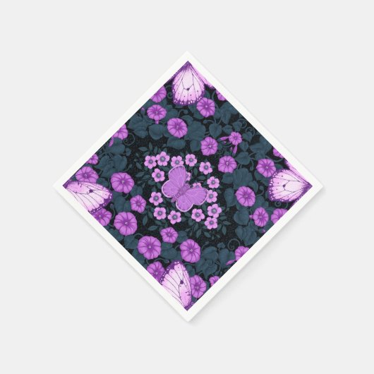 Vlinders en bloemen symmetrie, violet en blauw servet (Hoek)