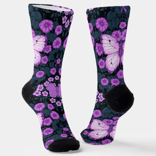 Vlinders en bloemen symmetrie, violet en blauw sokken (Gebogen)