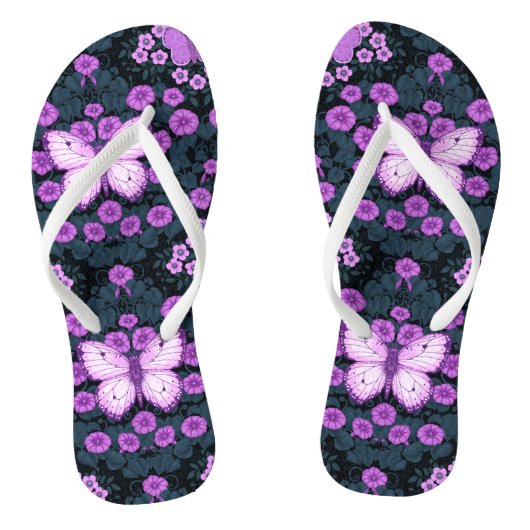 Vlinders en bloemen symmetrie, violet en blauw teenslippers (Voetbed)