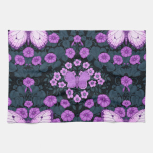 Vlinders en bloemen symmetrie, violet en blauw theedoek