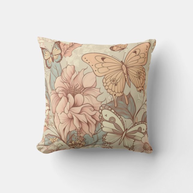 Vlinders en bloemen tissuepapier kussen (Voorkant)