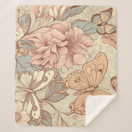 Vlinders en bloemen tissuepapier sherpa deken