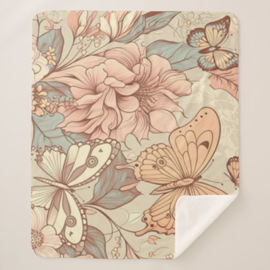 Vlinders en bloemen tissuepapier sherpa deken (Voorkant)