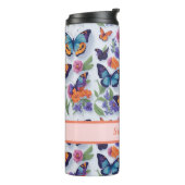 Vlinders en bloemen voor meisjes en vrouwen thermosbeker (Gedraaid links)