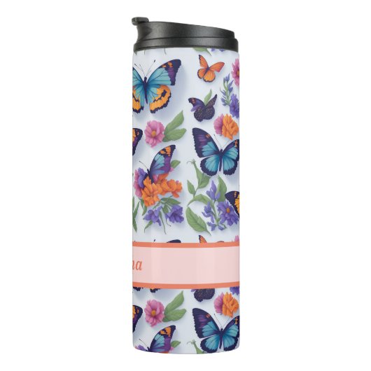 Vlinders en bloemen voor meisjes en vrouwen thermosbeker (Geroteerd rechts)