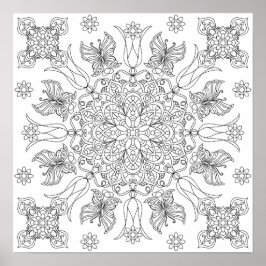 Vlinders en Bloesems Mandala Kleurboek voor Volwas Poster