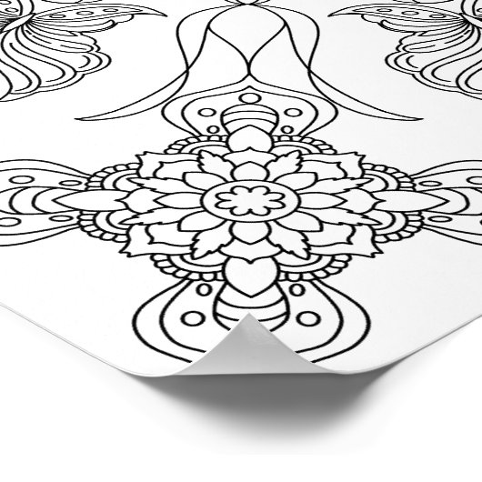 Vlinders en bloesems Mandala volwassen kleuren Poster (Hoek)