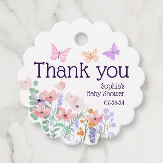 Vlinders en Blooms Baby shower Dank U Bedankjes Labels (Voorkant)