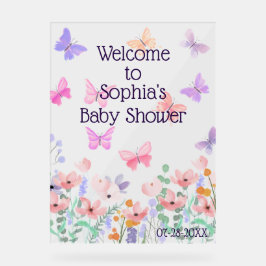 Vlinders en Blooms Baby shower Welkom Acryl Bord