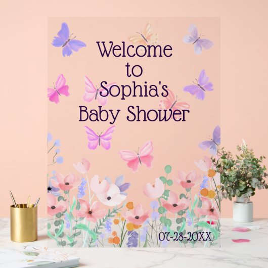 Vlinders en Blooms Baby shower Welkom Acryl Bord (Huwelijk)