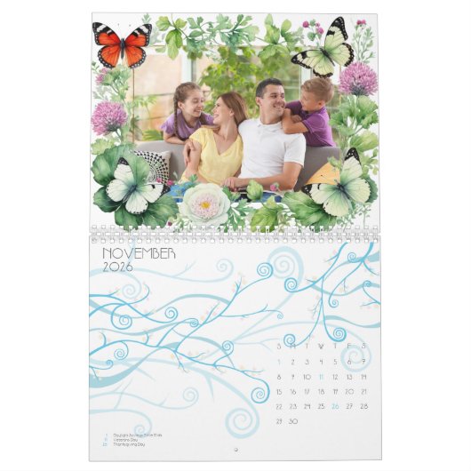 Vlinders en Botanicals Lijsten Custom Photo Kalender (Nov 2026)