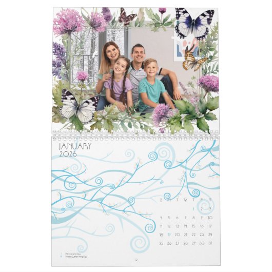 Vlinders en Botanicals Lijsten Custom Photo Kalender (Jan 2026)