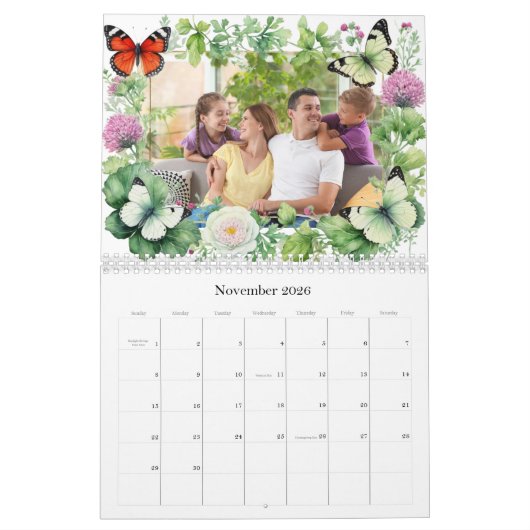 Vlinders en Botanicals Lijsten Custom Photo Kalender (Nov 2026)