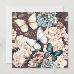 Vlinders en bruine bloemen bedankkaart