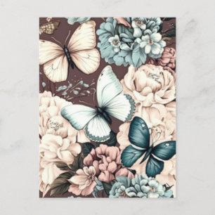 Vlinders en bruine bloemen briefkaart