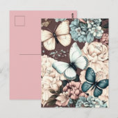 Vlinders en bruine bloemen briefkaart (Voorkant / Achterkant)
