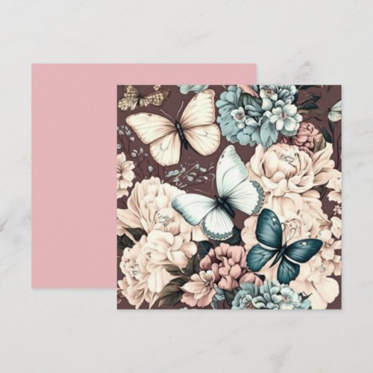 Vlinders en bruine bloemen kaart (Voorkant / Achterkant)