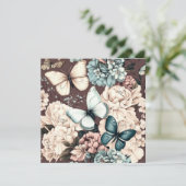 Vlinders en bruine bloemen kaart (Staand voorkant)