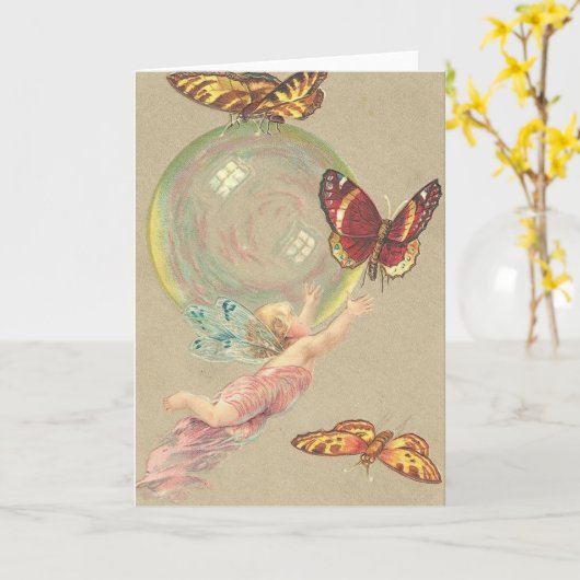 Vlinders en Bubble Kaart (Gele Bloem)