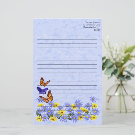  vlinders en Daisies Spring Garden Briefpapier (Staand voorkant)