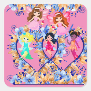 Vlinders en feeën vierkant klassieke sticker