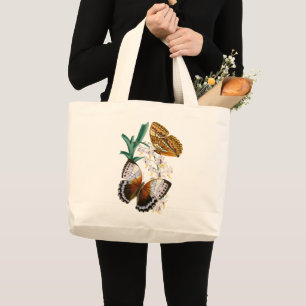 vlinders en Floral Illustration on Grote Tote Bag