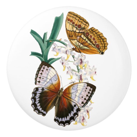  vlinders en Floral Illustration on Keramische Knop (Voorkant)