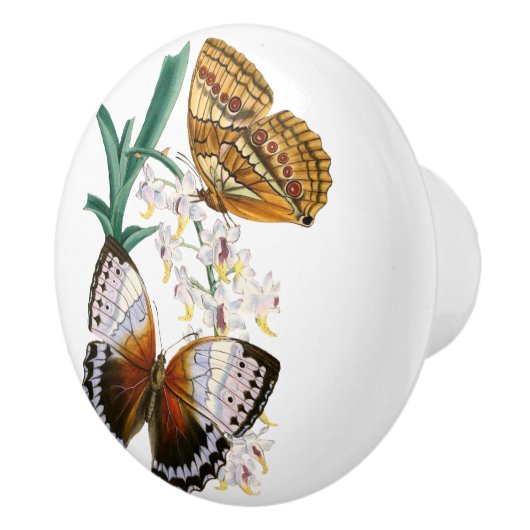  vlinders en Floral Illustration on Keramische Knop (Rechts)