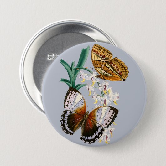  vlinders en Floral Illustration on Ronde Button 7,6 Cm (Voorkant /achterkant)