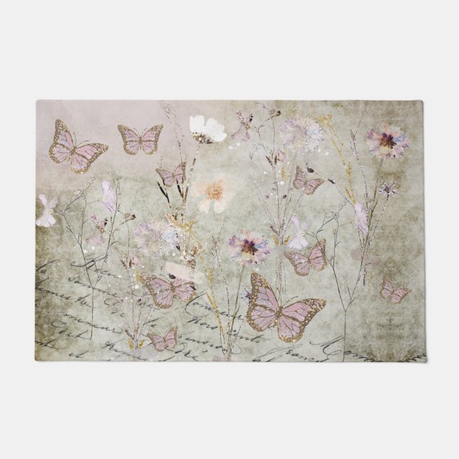  vlinders en gedroogde bloemen deurmat (Voorkant)