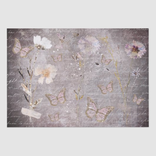 vlinders en gedroogde bloemen tissuepapier (Voorkant)