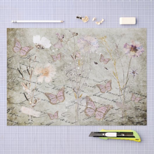  vlinders en gedroogde bloemen, tissuepapier (Craft)