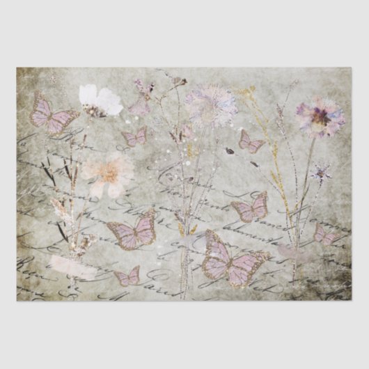  vlinders en gedroogde bloemen, tissuepapier (Voorkant)