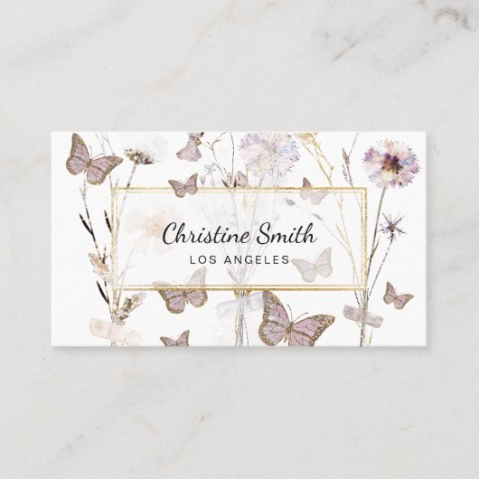 vlinders en gedroogde bloemen visitekaartje (Voorkant)