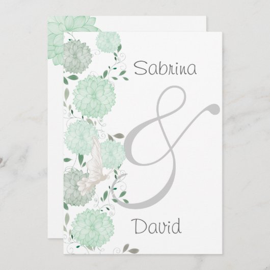 Vlinders en groene chrysanten bruiloft kaart (Voorkant / Achterkant)