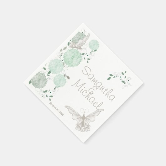 Vlinders en groene chrysanten servetten (Hoek)