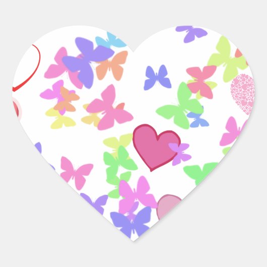 vlinders en harten hart sticker (Voorkant)