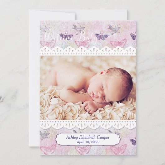 Vlinders en kant, Baby Fotoaankondiging Aankondiging (Voorkant)