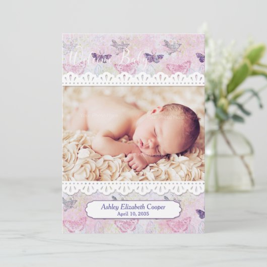 Vlinders en kant, Baby Fotoaankondiging Aankondiging (Staand voorkant)