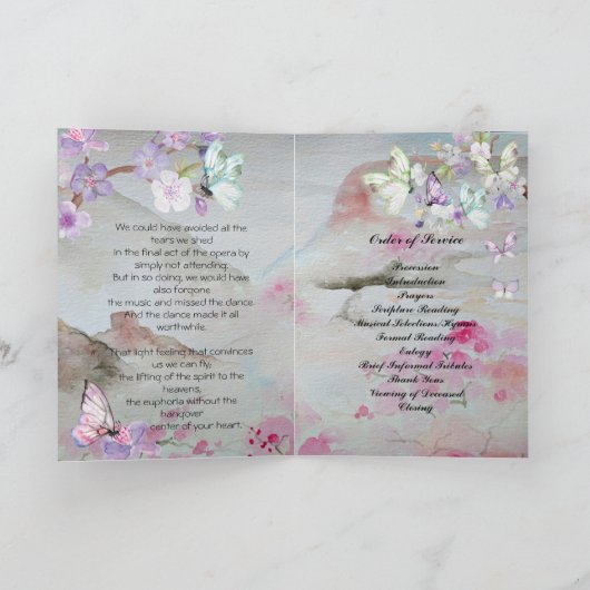 Vlinders en kersenbloesems begrafenisprogramma programma (Binnen)