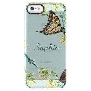 Vlinders en kersenbloesems gepersonaliseerd doorzichtig iPhone SE/5/5s hoesje