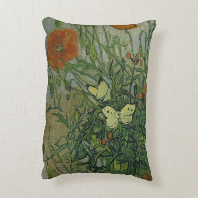 Vlinders en Klaprozen door Vincent van Gogh Accent Kussen (Achterkant (Verticaal))