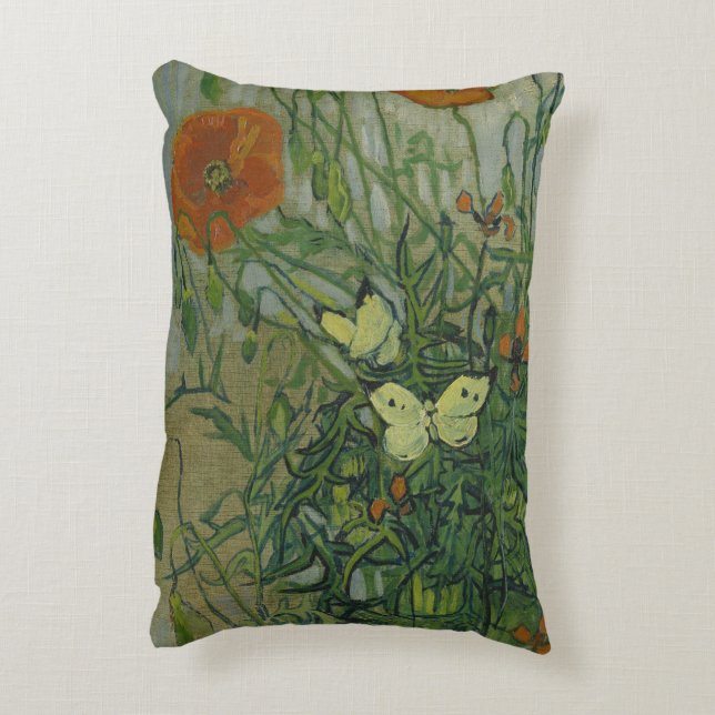 Vlinders en klaprozen door Vincent van Gogh Accent Kussen (Achterkant (Verticaal))