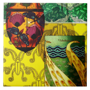 Vlinders en klaprozen en pauw keramische Tegel Tegeltje