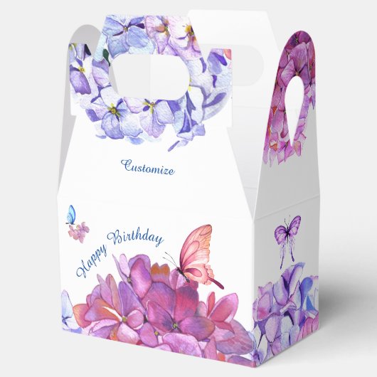 Vlinders en kleurrijke hortensia's Favor Box Bedankdoosjes (Geopend)