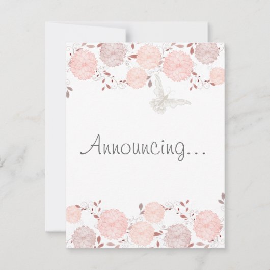 Vlinders en Koraal Chrysanten Verloving Aankondiging (Voorkant)