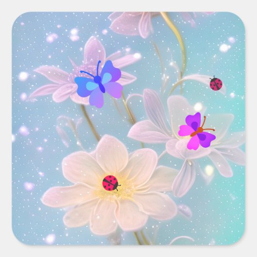 vlinders en ladybugs vierkante sticker (Voorkant)