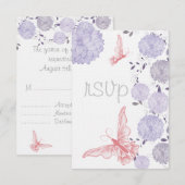 Vlinders en Lavendel Chrysanthemum RSVP Kaartje (Voorkant / Achterkant)